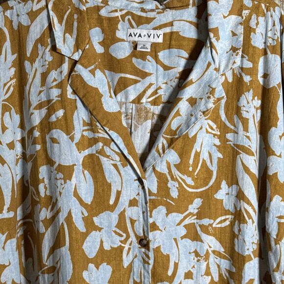 Ava&Viv Womens Yellow T-Shirt Floral Button Collared Short Sleeve Size 3X - Picture 5 of 7